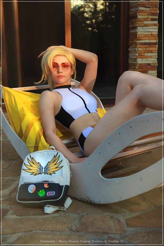 Overwatch - Mercy (Angela Ziegler) (Swimsuit) Cosplay - expressive portrait