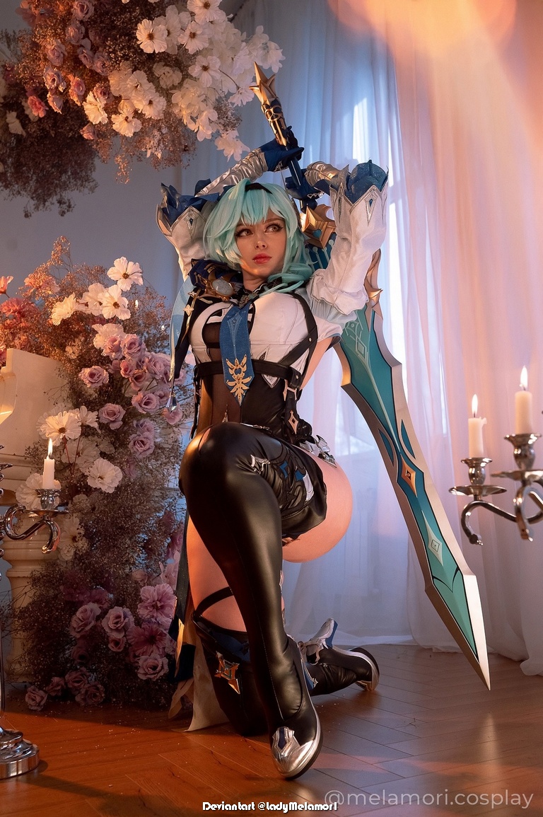 Genshin Impact - Eula Lawrence (Dance of the Shimmering Wave) (Wavecrest Waltz) Cosplay - expressive portrait