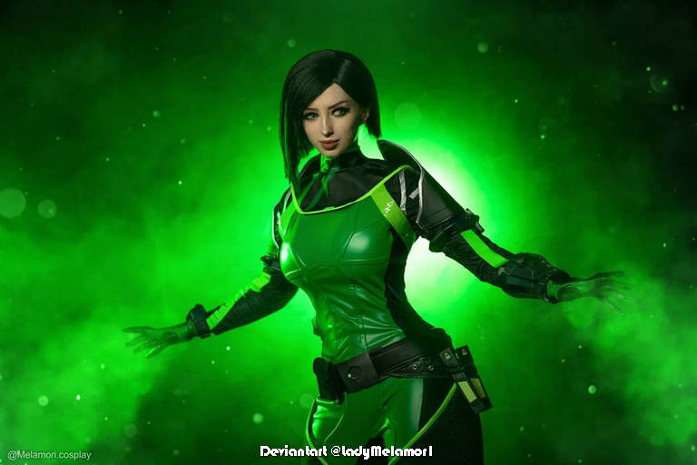 Valorant - Sabine Callas (Viper) Cosplay - full length character portrait