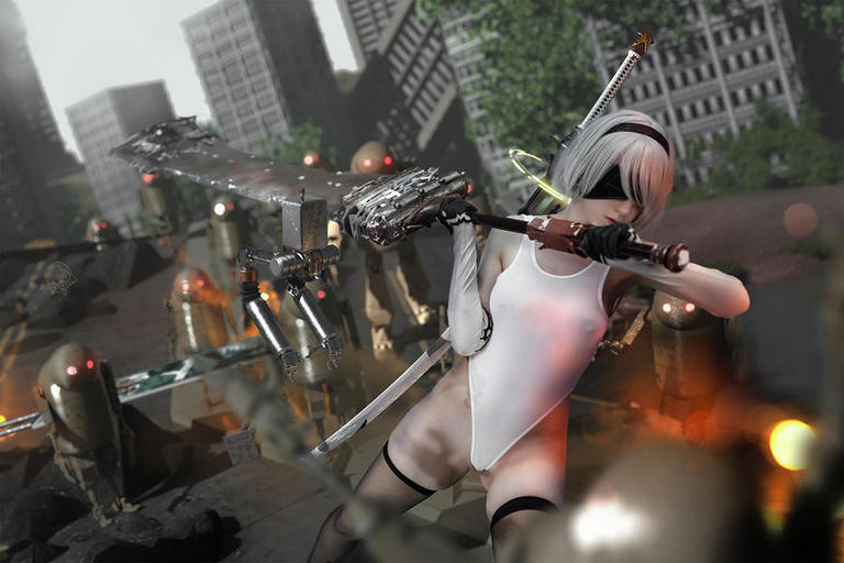 NieR AutomatA - 2B (YoRHa No.2 Type-B) (Swimsuit) Cosplay - suggestive shot