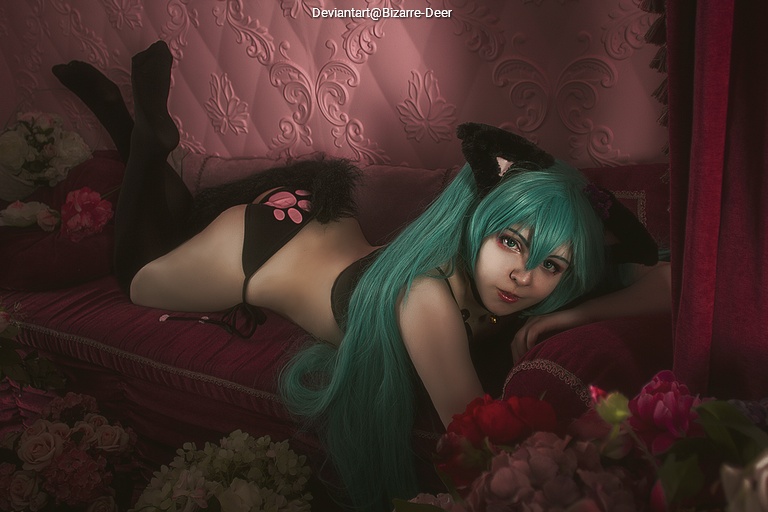 Vocaloid - Hatsune Miku (Cat) (Lingerie) Cosplay full length character portrait
