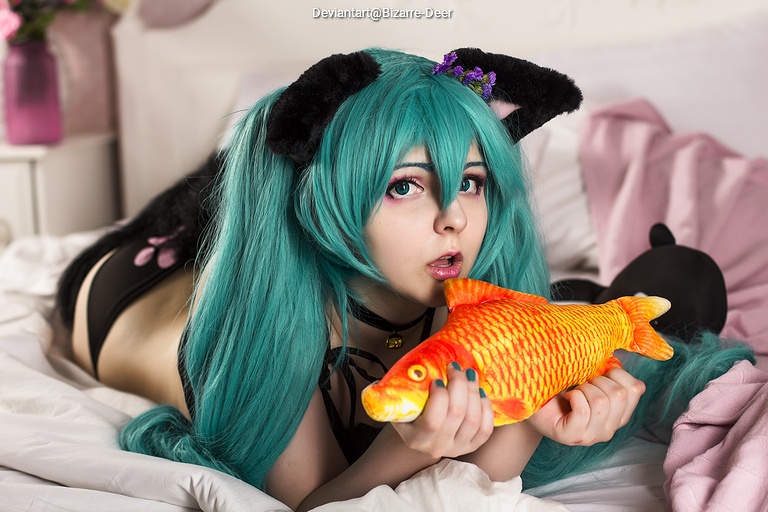 Vocaloid - Hatsune Miku (Cat) (Lingerie) Cosplay full body portrait
