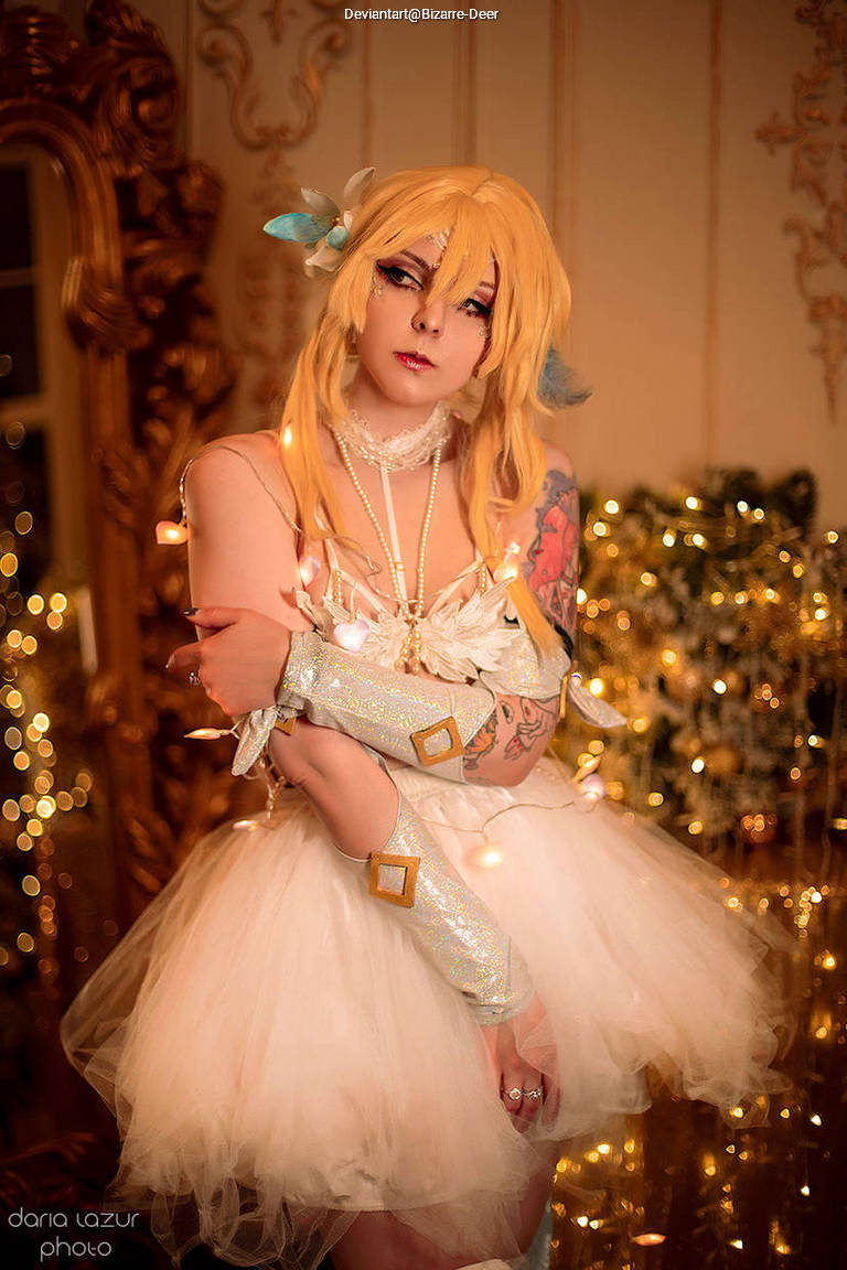 Genshin Impact - Lumine (Travelers Sibling) (Bride) (Lingerie) Cosplay - soft focus shot Genshin Impact - Lumine (Travelers Sibling) (Bride) (Lingerie) Cosplay - soft focus shot