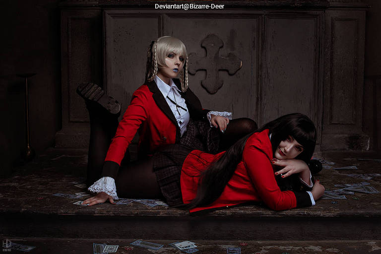 Kakegurui - Compulsive Gambler - Yumeko Jabami &amp; Kirari Momobami Cosplay - full body port.