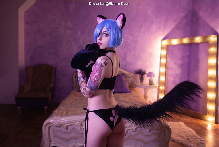 Re Zero - Starting Life in Another World - Rem (Neko) (Lingerie) Cosplay full length photo