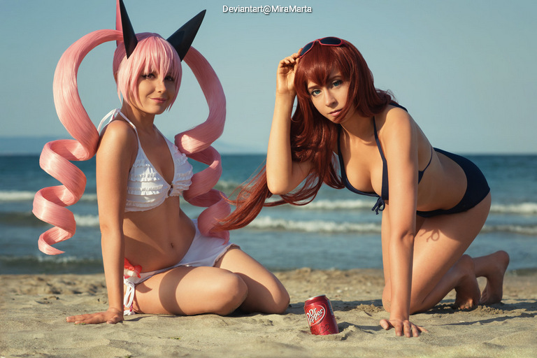 Steins Gate - Kurisu Makise (KuriGohan and Kamehameha) & Faris NyanNyan (Rumiho Akiha) (Swimsuit) Cosplay character portrait photography