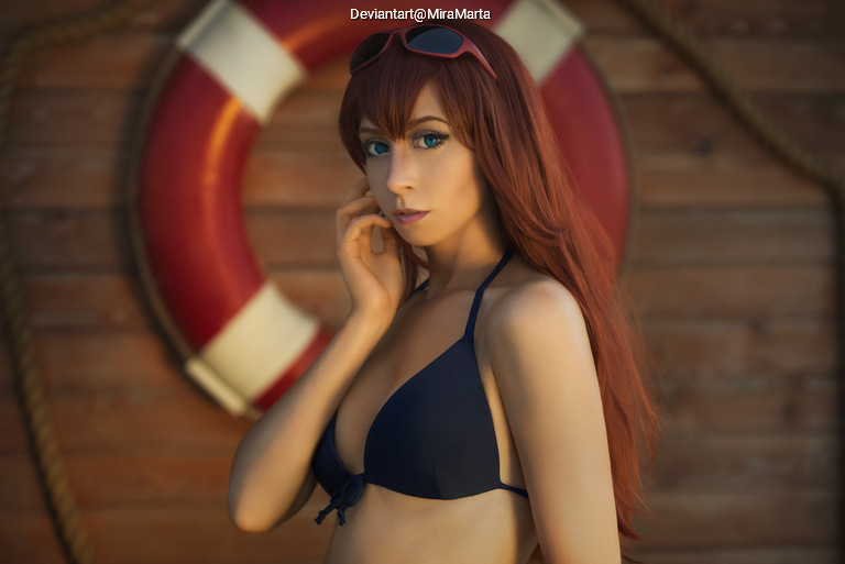 Steins Gate - Kurisu Makise (KuriGohan and Kamehameha) (Swimsuit) Cosplay full length photo