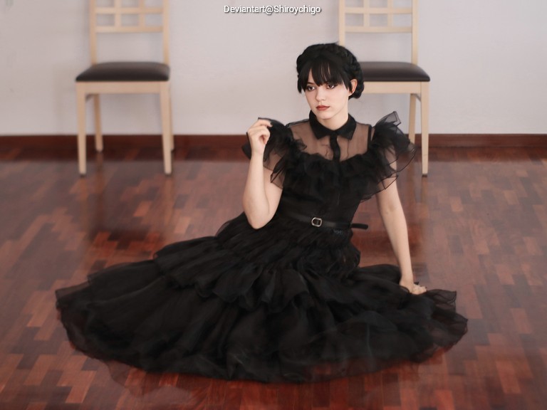 Wednesday - Wednesday Addams Cosplay full length photo