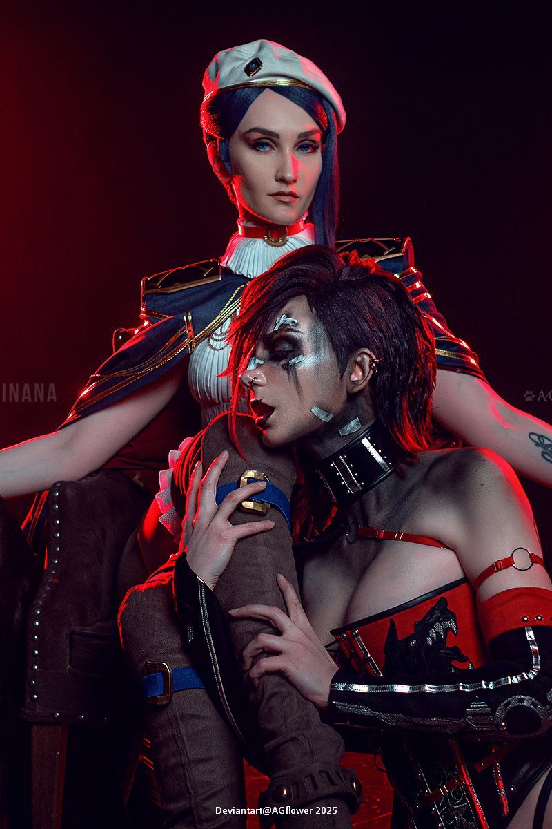 Arcane - League of Legends - Caitlyn Kiramman (The Sheriff of Piltover) & Vi (Arcane) (The Piltover Enforcer) (Lingerie) Cosplay full body portrait