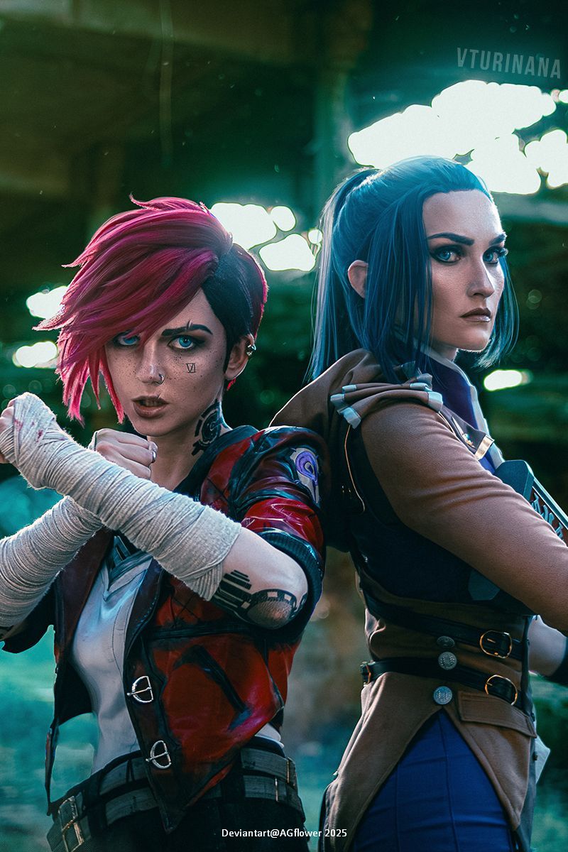 Arcane - League of Legends - Caitlyn Kiramman (The Sheriff of Piltover) & Vi (Arcane) (The Piltover Enforcer) Cosplay character costume portrait