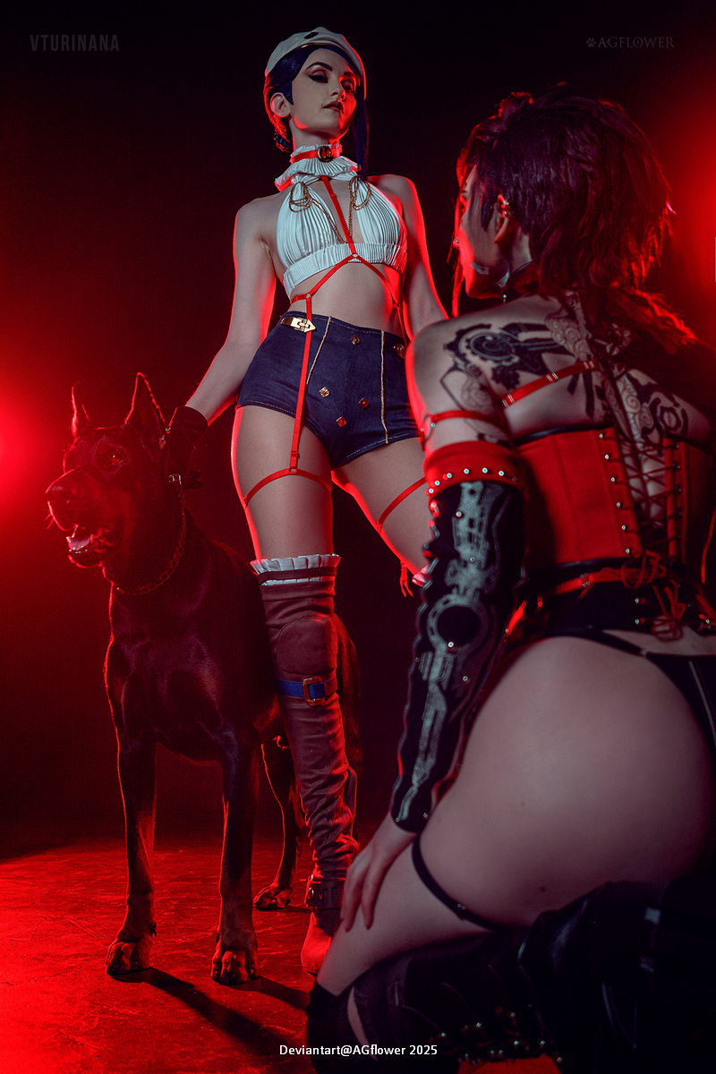 Arcane - League of Legends - Caitlyn Kiramman (The Sheriff of Piltover) & Vi (Arcane) (The Piltover Enforcer) (Lingerie) Cosplay character costume portrait