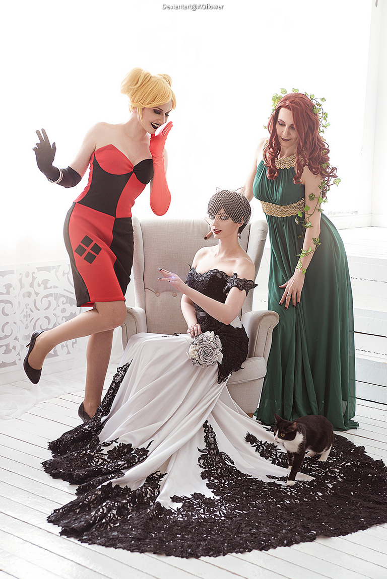 Batman - Catwoman & Harley Quinn & Poison Ivy Cosplay full body portrait