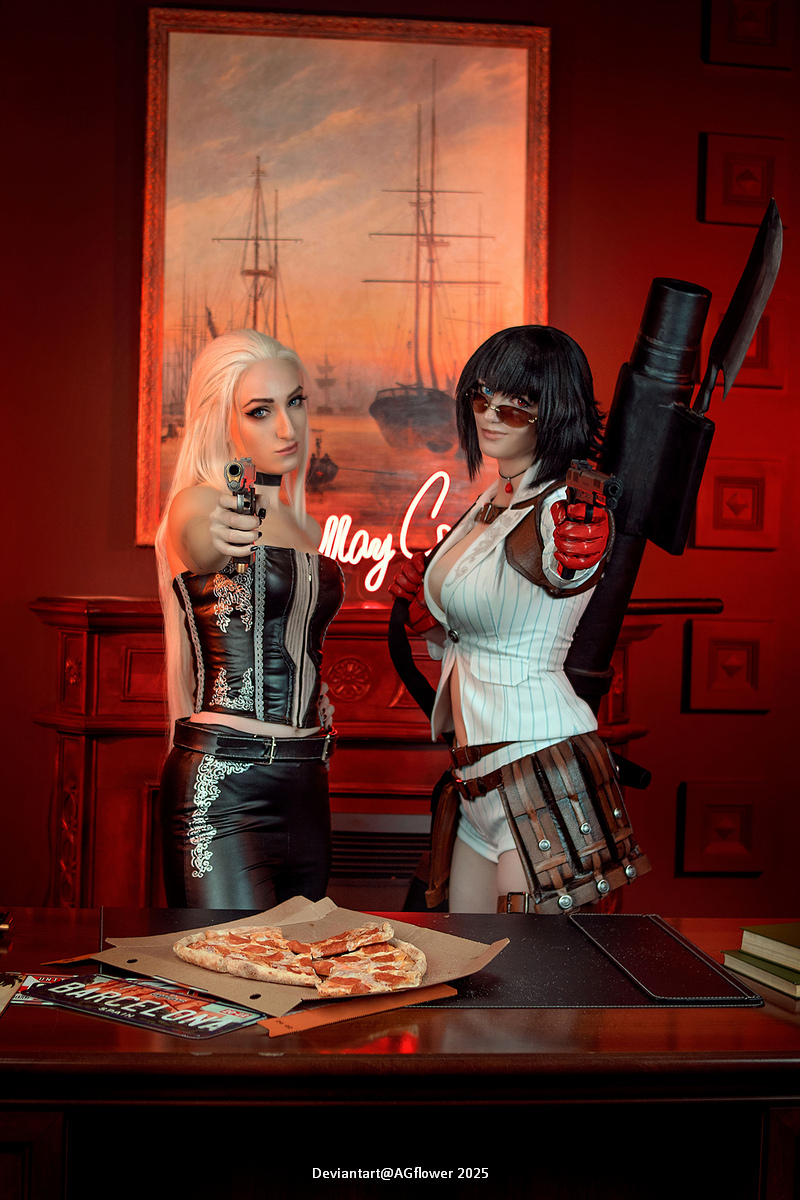 Devil May Cry 5 - Mary (Lady) (The Walking Arsenal) & Trish (Gloria) (Fiendish Femme Fatale) Cosplay character recreation portrait