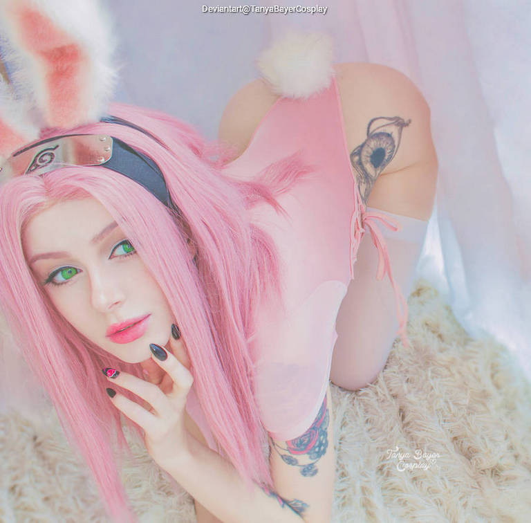 Naruto Shippuden - Sakura Haruno (Bunny) (Lingerie) Cosplay full length photo