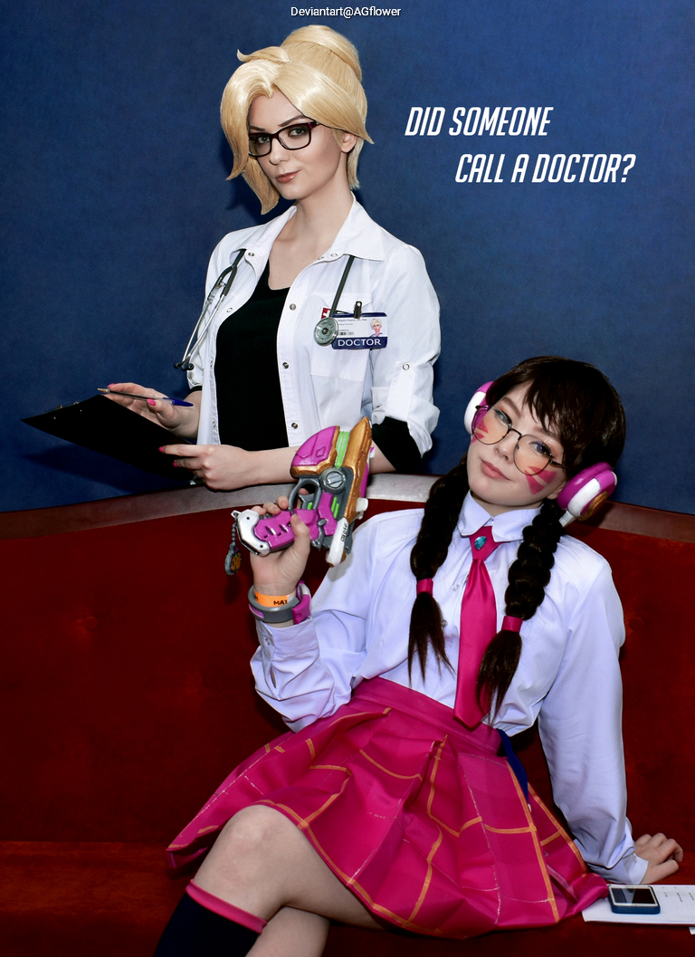 Overwatch - Angela Ziegler (Mercy) (The Guardian Angel) (Doctor) & Hana Song (D.Va) (The MEKA Pilot) Cosplay character costume portrait