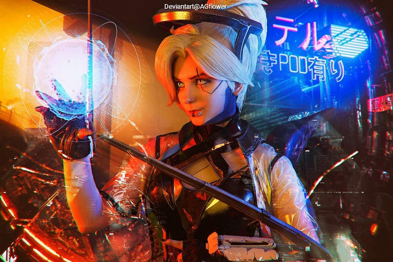 Overwatch - Angela Ziegler (Mercy) (The Guardian Angel) (Cyberpunk 2077) Cosplay full length photo
