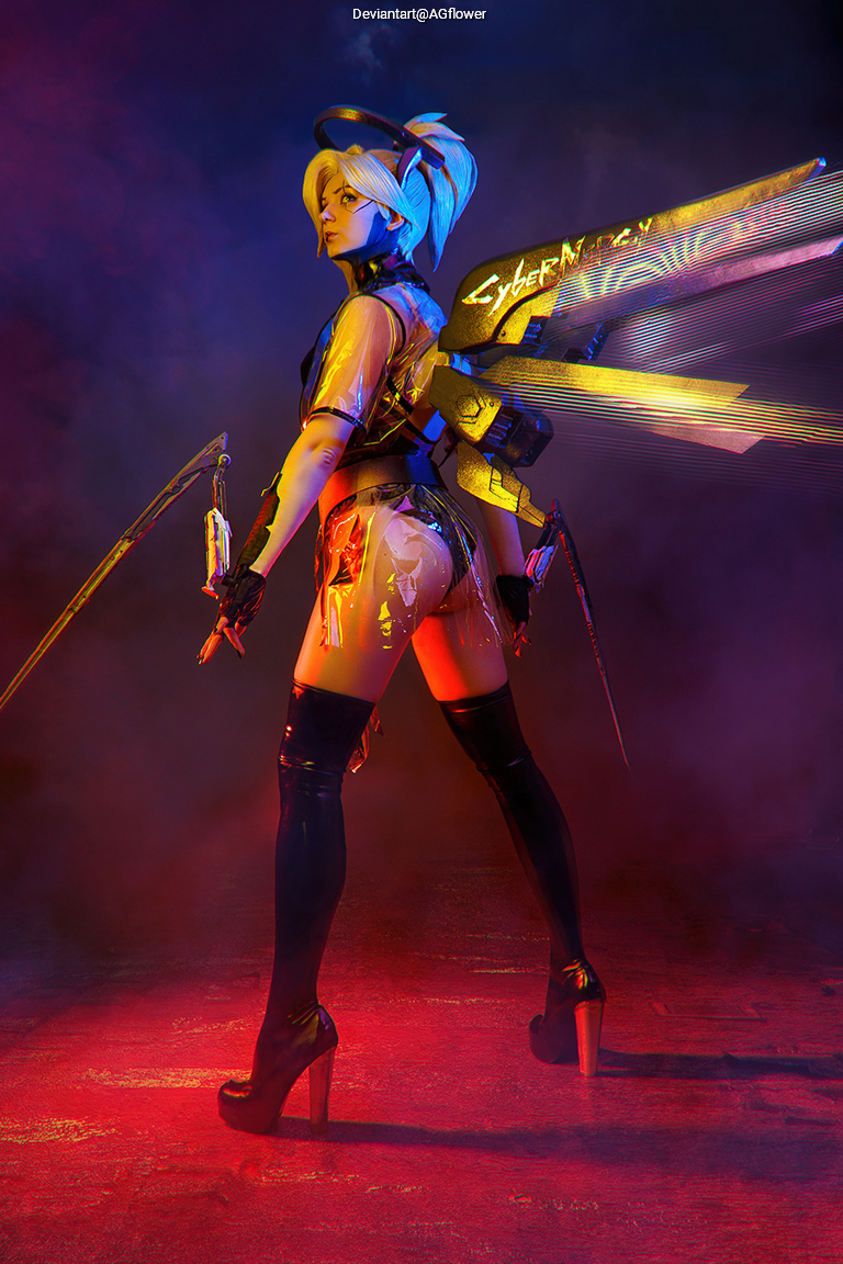 Overwatch - Angela Ziegler (Mercy) (The Guardian Angel) (Cyberpunk 2077) Cosplay full body character photo