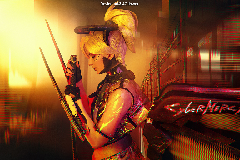Overwatch - Angela Ziegler (Mercy) (The Guardian Angel) (Cyberpunk 2077) Cosplay character costume portrait