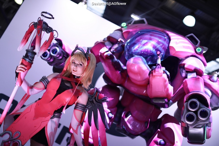 Overwatch - Angela Ziegler (Mercy) (The Guardian Angel) (Pink) Cosplay full body portrait