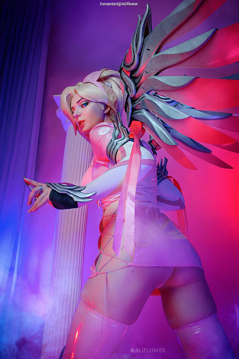 Overwatch - Angela Ziegler (Mercy) (The Guardian Angel) (Pink) Cosplay full length photo