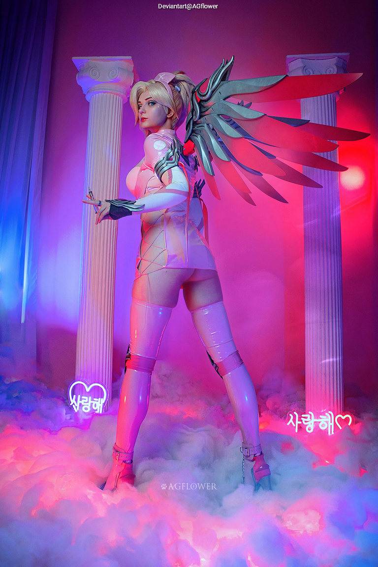 Overwatch - Angela Ziegler (Mercy) (The Guardian Angel) (Pink) Cosplay full body character photo