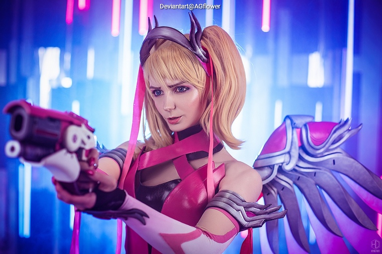 Overwatch - Angela Ziegler (Mercy) (The Guardian Angel) (Pink) Cosplay full body portrait