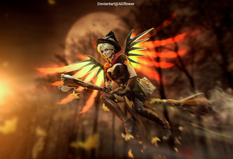 Overwatch - Angela Ziegler (Mercy) (The Guardian Angel) (Witch) Cosplay full body character photo